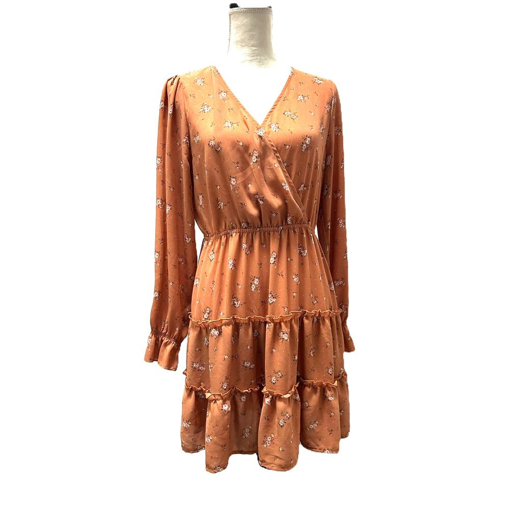 VGC Inspired Hearts Tier Ruffle Long Sleeve Boho Dainty Floral Dress Size Large